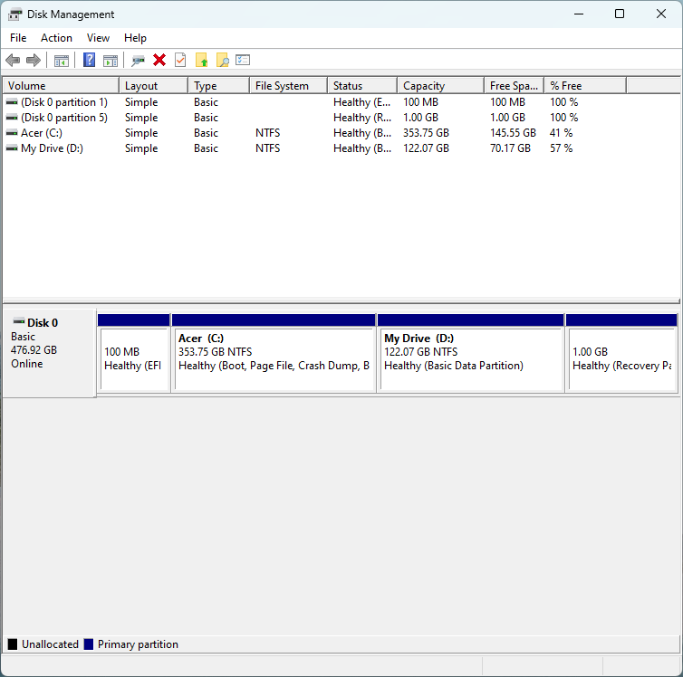extend volume on windows
