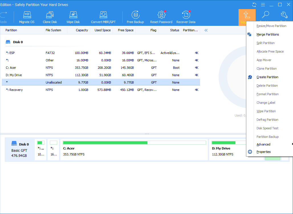 extend volume on windows with AOMEI patition assistant