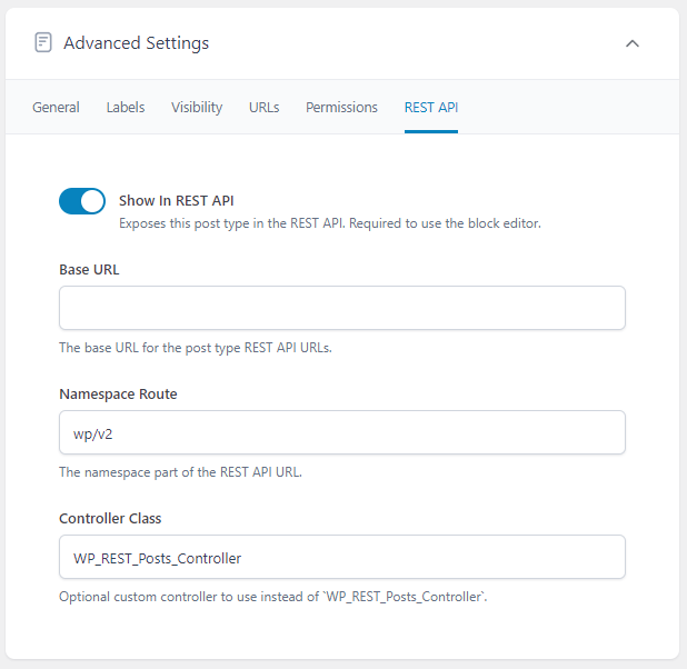 Important to toggle field group to Show in Rest API