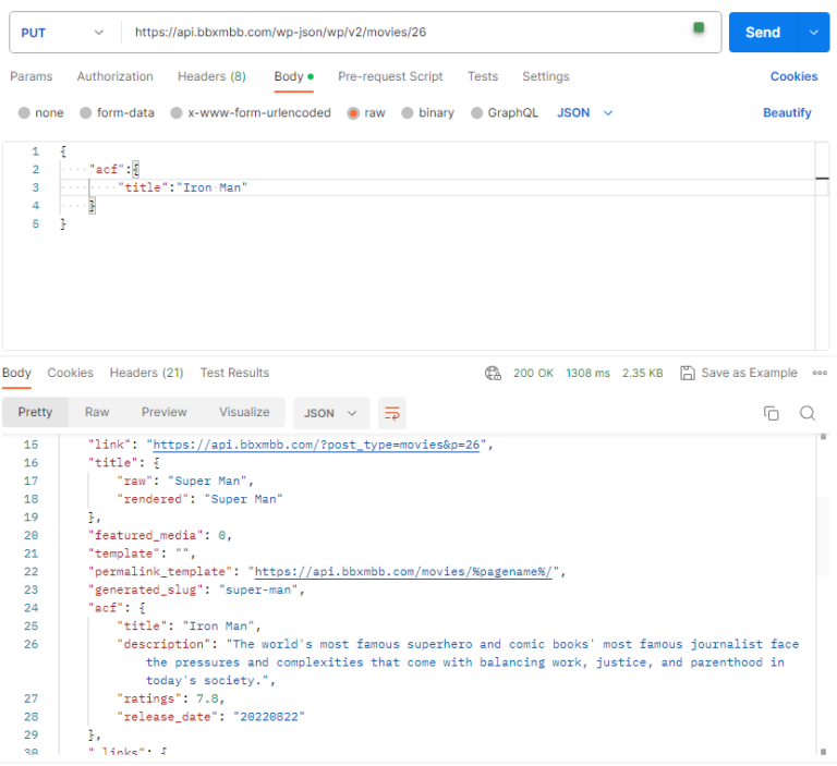 Update data to new post type with put Method
