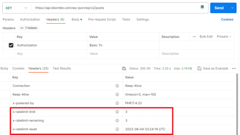 response header โชว์ Rate limit