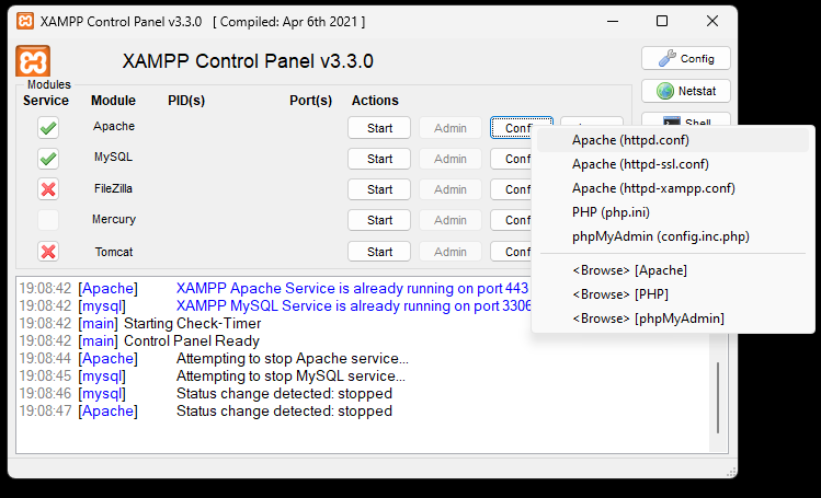 Edit file Apache (httpd.conf)