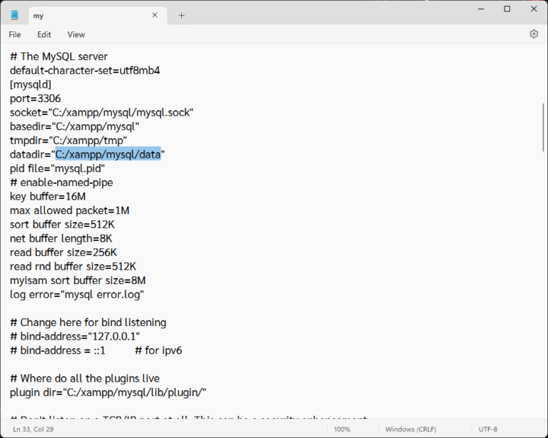 Change datadir path in my.ini