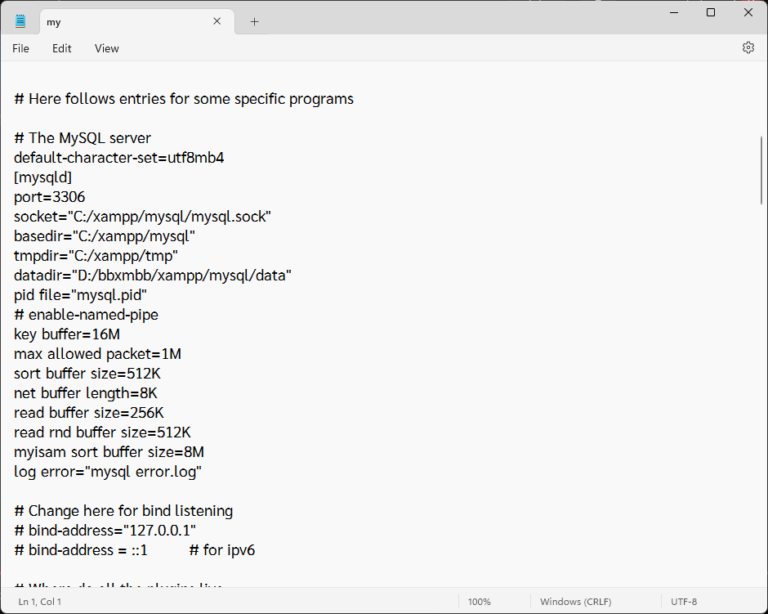 Change datadir path in my.ini to D Drive