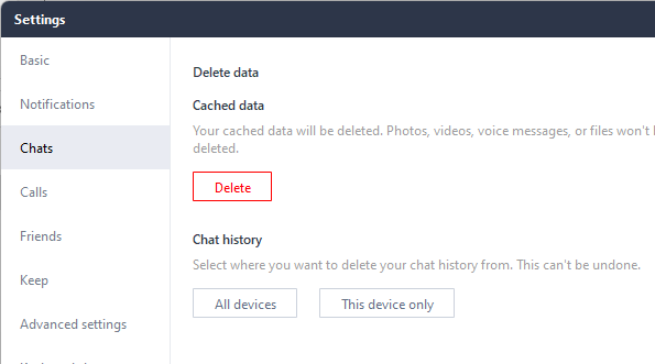Go to Chat Tab and then click delete Cached data
