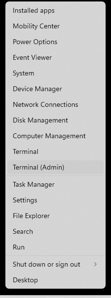 Right click at the start up menu and choose terminal (admin)