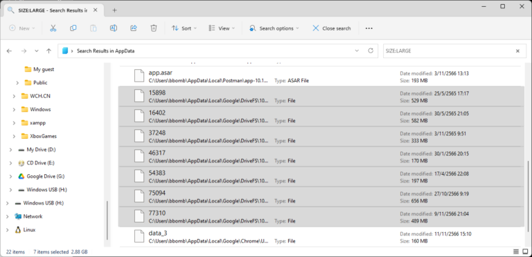 search for SIZE:LARGE and delete only known folder