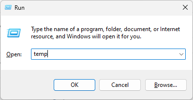 Win+R then type temp