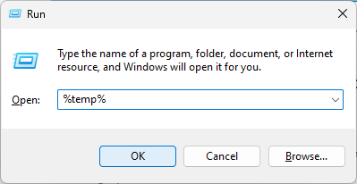 Win+r then type %temp%