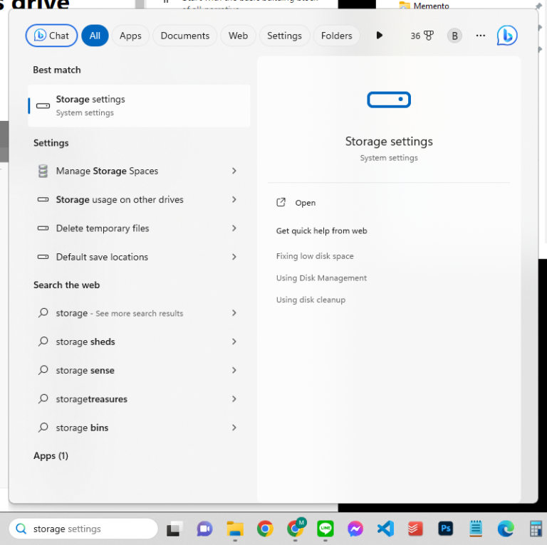Win+s then type storage settings
